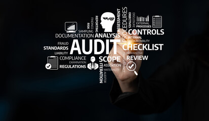 Visual representation of audit concepts emphasizing compliance, controls, and risk management. Ideal for finance, business, and educational contexts, showcasing key audit processes. Tessel