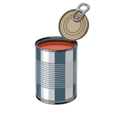 An opened tin can with a pull tab lid reveals a red liquid inside