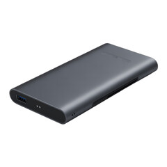 Modern dark gray portable ssd enclosure featuring high-speed usb connectivity for data storage