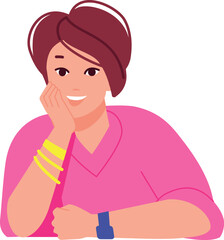 Woman observe. Cartoon person looking. Staring girl