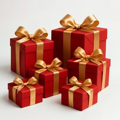Obraz premium Group of Red Gift Boxes with Gold Ribbons Stacked for Festive Celebrations