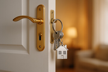 Close up of home keys in golden lock symbolizing property ownership real estate investment security and residential lifestyle