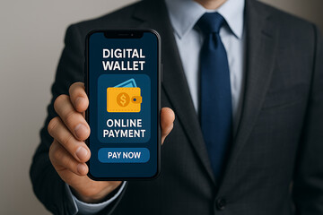Concept of online payment using digital wallet mobile app highlighting financial technology secure transaction convenience and modern money management solution