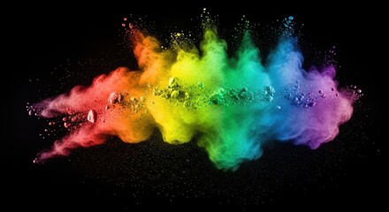 Obraz premium Colorful powder explosion creates a dynamic and abstract image with vivid rainbow hues.