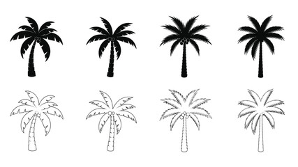 Obraz premium A collection of black and white palm tree illustrations in varying styles