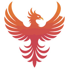 Naklejka premium A vibrant phoenix bird graphic with outstretched wings in shades of orange and red, depicting strength and renewal on a pristine white background