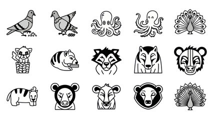 Collection of animal illustrations in clean black and white vector outlines
