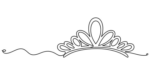 Continuous single line drawing of an elegant royal tiara or princess crown Vector, illustration © Continues One Line D