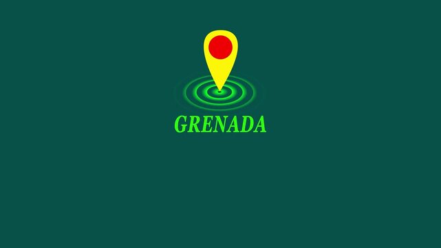 GRENADA   Location Pin with Glowing Map Marker and Ripple Effect
