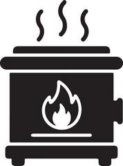 Black silhouette of a stove with flames burning inside