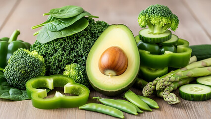 Vibrant assortment of fresh green vegetables and avocado
