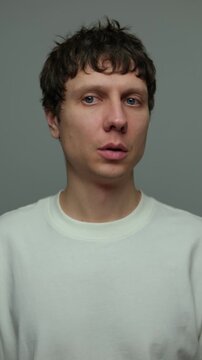 Close up panic breathing anxiety fear. Vertical video