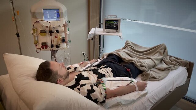 Calm Male Patient Lying Comfortably As Medical Team Administers Treatment With Vigilant Supervision