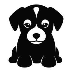 Adorable black and white puppy dog sitting silhouette