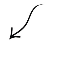 Simple hand-drawn black arrow curving downwards on a plain white background Vector