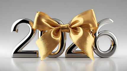 Metallic Silver "2026" Numerals with Gold Satin Bow