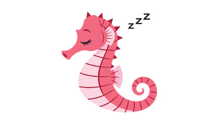 Charming and whimsical cartoon seahorse peacefully sleeping, with adorable closed eyes and a "Zzz" above it, against a white background.