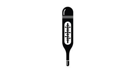 Clear and concise black silhouette icon of a medical thermometer, effectively representing health, temperature measurement, and diagnostics.