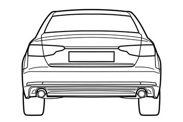 Classic business class sedan car. 4 door car on white background. Side view shot. Outline doodle vector illustration