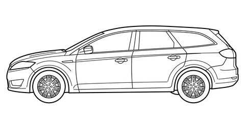 classic station wagon. Different five view shot - front, rear, side and 3d. Outline doodle vector illustration