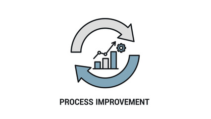 Continuous cycle icon representing business process improvement with growth charts and gear mechanism on transparent background