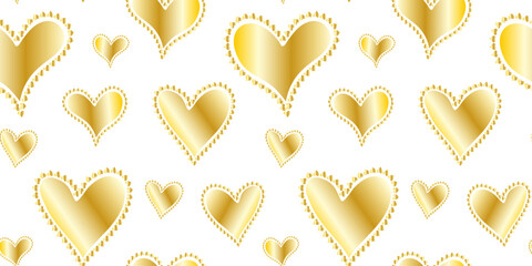 elegant seamless pattern with shiny gold openwork hearts on white background luxury wallpaper design tile love romance wedding invitation texture vector