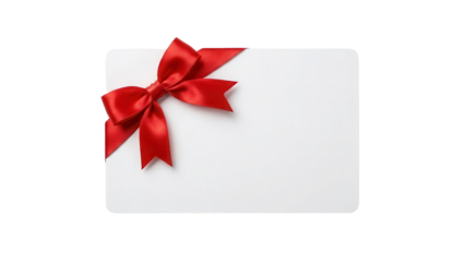 White Blank Gift Card Mockup with Red Ribbon Bow isolated PNG with Transparent Background