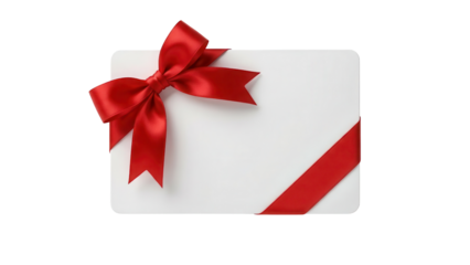 Blank White Rectangular Gift Card Mockup with Red Ribbon and Bow isolated PNG with Transparent Background
