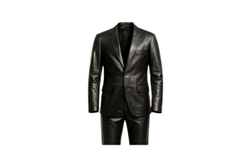 Elegant black leather suit jacket and matching trousers with smooth finish Isolated on a Transparent Background
