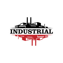 Industrial Factory Building Logo with Stylized Reflection