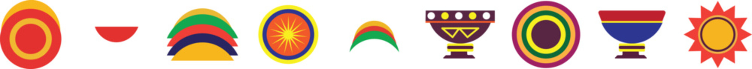 Fototapeta premium A vibrant collection of colorful abstract shapes resembling traditional adinkra symbols from ghanaian culture high quality