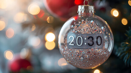 Close-Up Christmas Ornament Displaying "20:30"