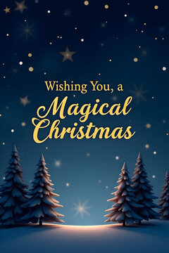 Magical Dark Blue Christmas Banner with Starry Winter Atmosphere