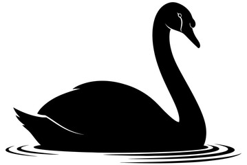 Elegant Black Swan Silhouette Floating Gracefully on Rippling Water Vector Art