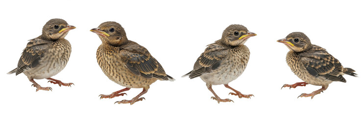 Fledgling Robin Erithacus rubecula isolated on white background bird set young animal wildlife nature plumage avian biology photography cutout graphic element high-resolution sharp focus macro