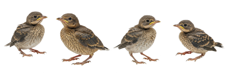 Fledgling Robin Erithacus rubecula isolated on white background bird set young animal wildlife nature plumage avian biology photography cutout graphic element high-resolution sharp focus macro