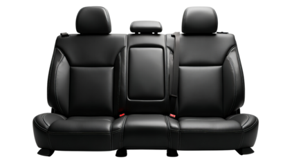 Luxurious black leather rear car seat with white contrast stitching and fold down armrest