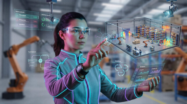 Industrial Female Analyst Directing Factory Workflow Control