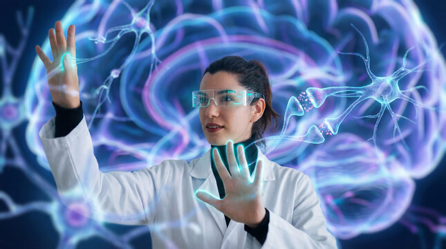 Female Neuroscientist Exploring Neural Activity Through Advanced Visualization