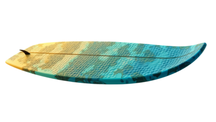 Stylish surfboard with vibrant yellow to blue gradient and textured grip pad for water sports