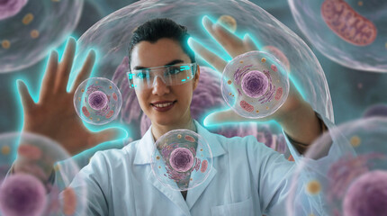 Advanced Cell Research with Female Scientist Using Augmented Reality