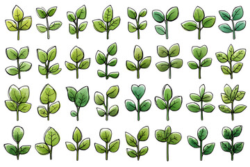 Illustration of collection of various green leaves on transparent background for design and decoration purposes easily