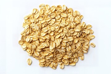 Rolled oats pile isolated on white background.
