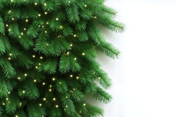 Fir branches with lights on white background.