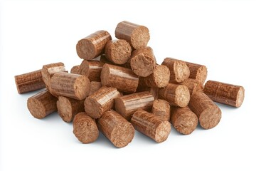 Wood pellets pile isolated on white background.