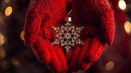 Festive Hands Holding Jeweled Snowflake Ornament
