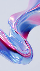 Glossy pink and blue liquid shape with iridescent oil reflections, floating.