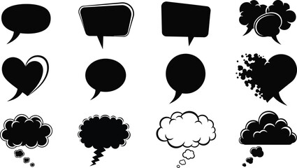 Collection of hand drawn speech bubbles black silhouette