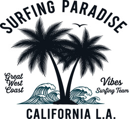 Obraz premium Surfing Paradise California Vibes Great West Coast Palm Trees and Ocean Waves