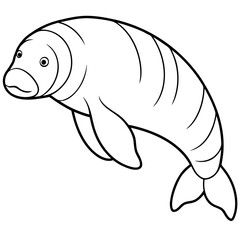 Dugong Line Art Vector – Minimal White Background Illustration